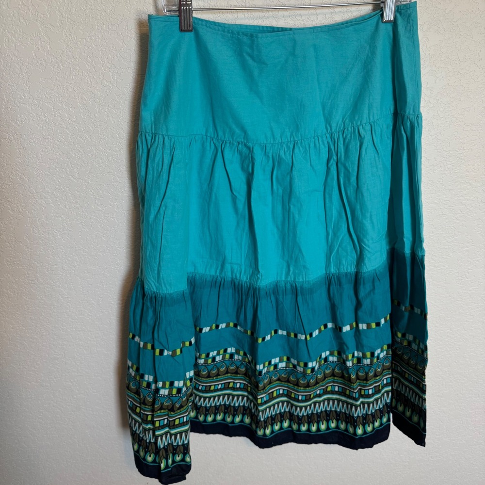 Vintage Boho Beaded Tiered Midi Skirt Sag Harbor Size 12 Turquoise Teal - Picture 3 of 5